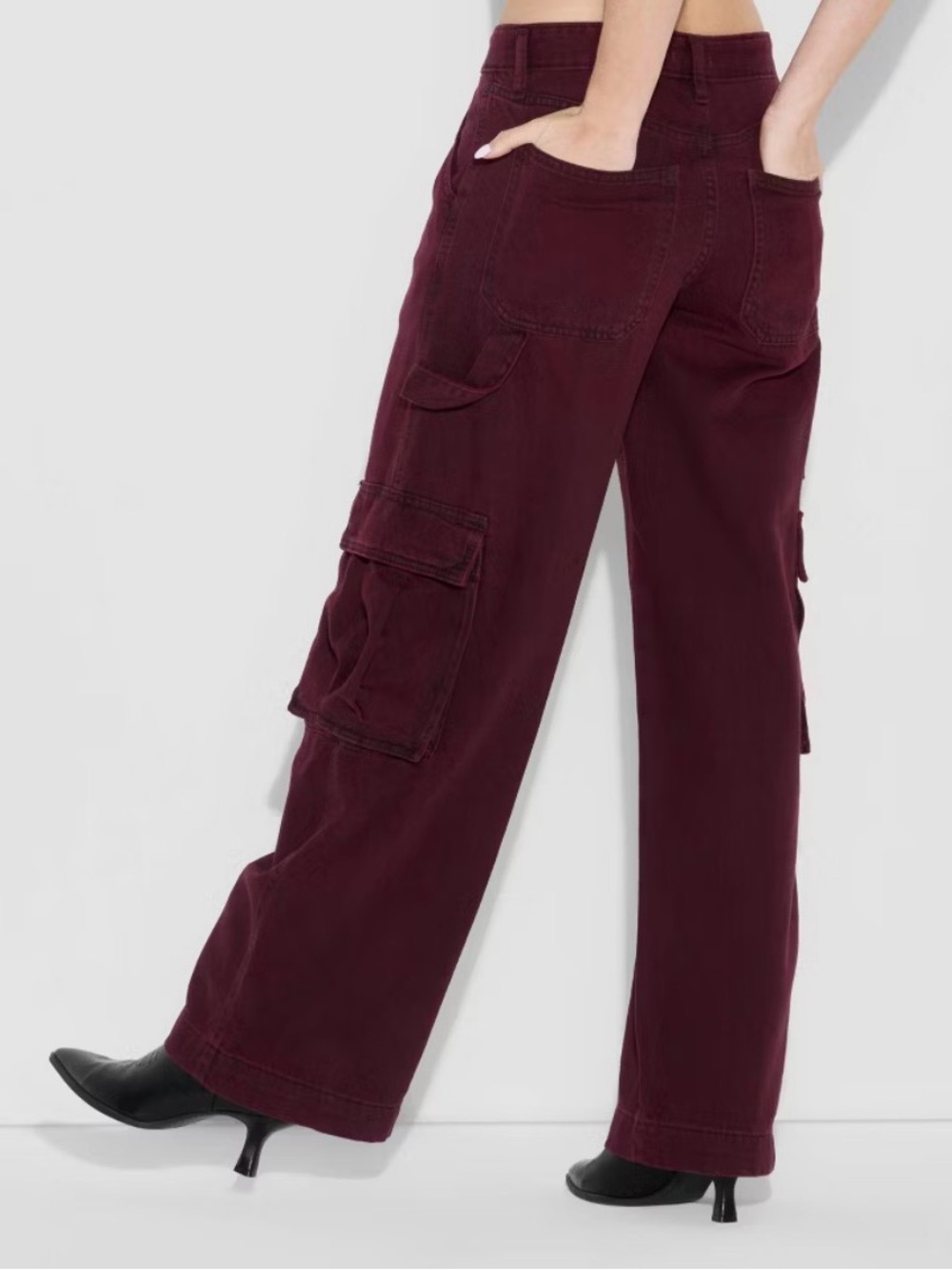 wild fable Wide-Leg Cargo Jeans in Burgundy - Picture 2 of 3